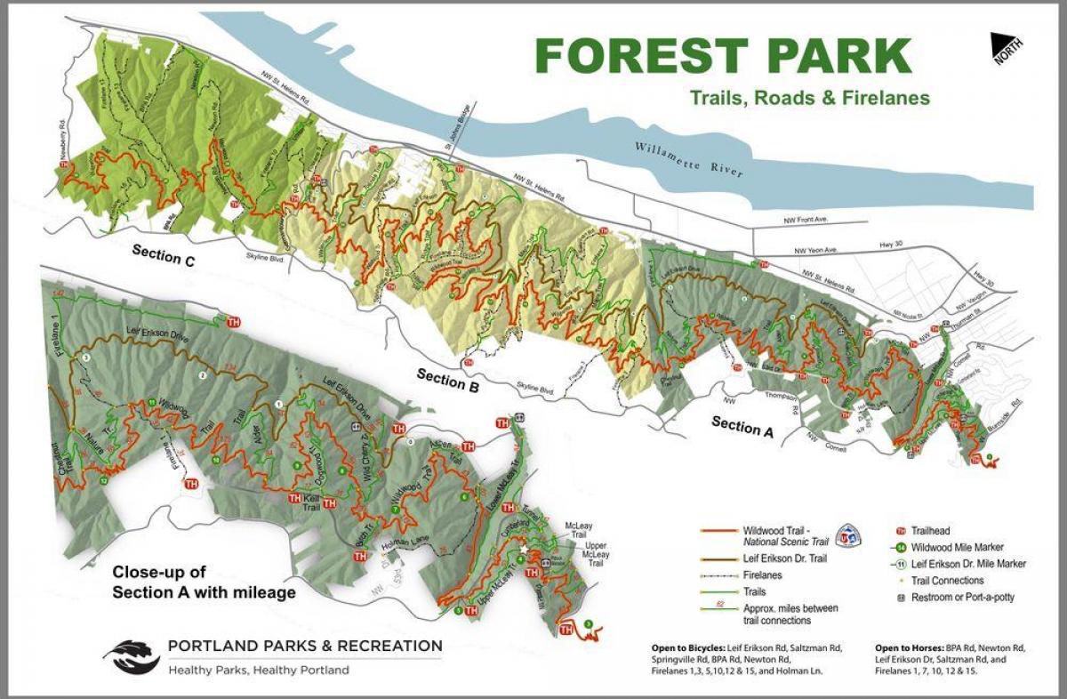 Forest Park Portland trail haritası